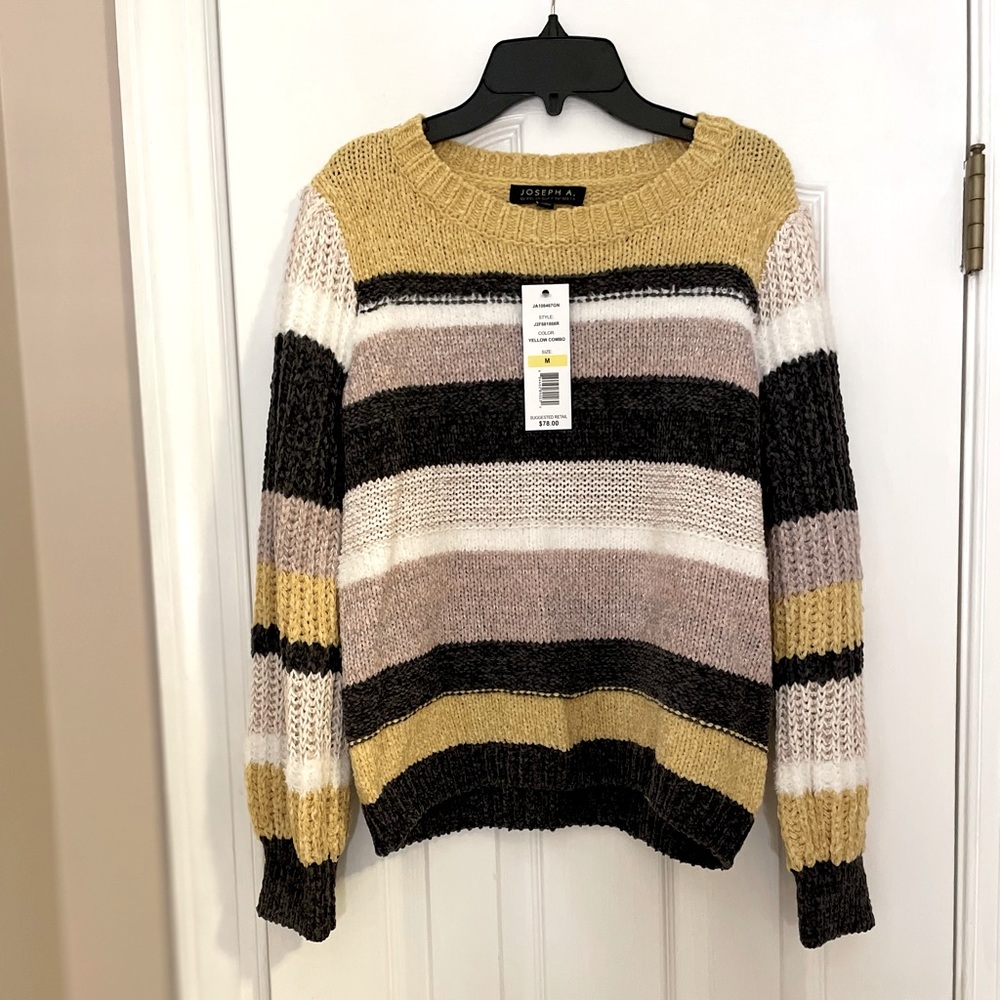 NWT Joseph A. Women’s Brown/Yellow Knit Multicolored Striped Sweater, Size M